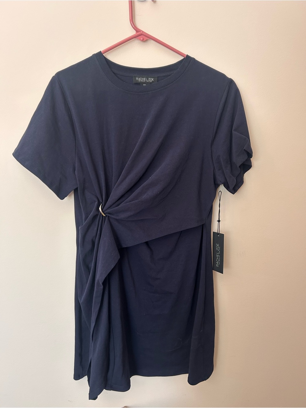 NWT Rachel Zoe Navy Short-Sleeve Twist-Ring Draped Tee Dress